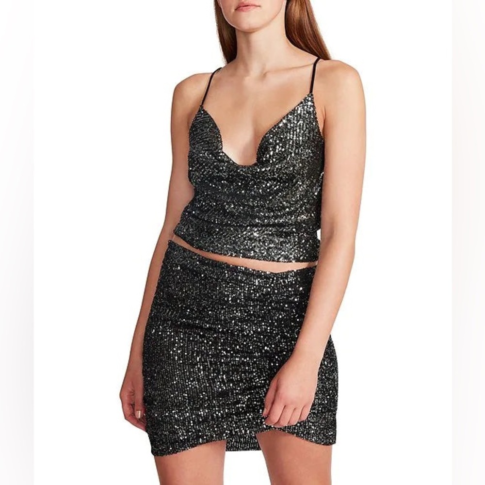 Steve Madden Sequins Gunmetal Crop Cami Top Size Medium NWT